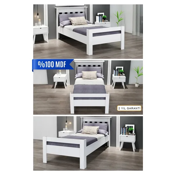 Ninnimo 100x200 Yatak Uyumlu Still Tek Kişilik Beyaz Genç Mdf Karyola