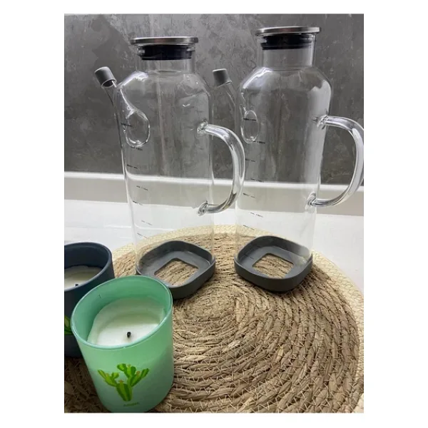 Paçi Metal Kapaklı 2 Adet Borosilikat Cam Yağdanlık Sirkelik Silikon Altlık 1000 ml
