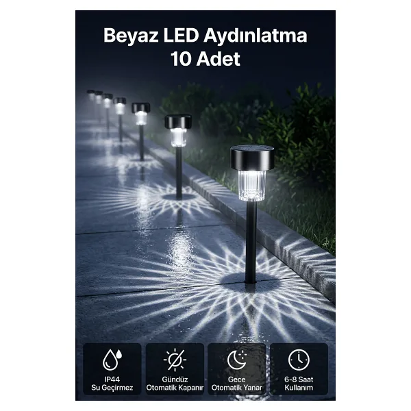 Pia Store 10'Lu Güneş Enerjili Led Bahçe Yolu Lambası- Solar Aydınlatma Ip44 Su Geçirmez Renkli Işık Seti