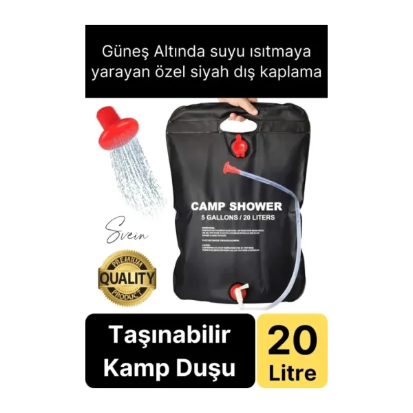 Premium Güneşte Isınabilen Taşınabilir Katlanabilen 20 Lt Kamp Duşu Seti Yıkanma Banyo Hortum Başlık