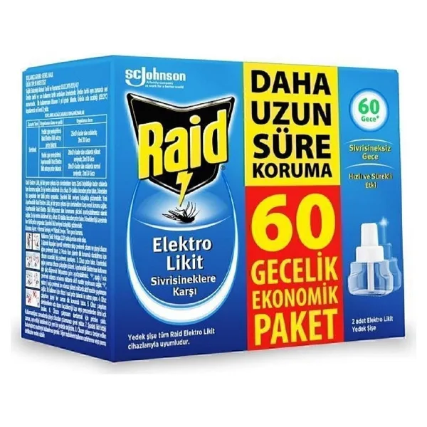 Raid Elektrolikit Sivrisinek Kovucu 42 ml 60 Gece Etkili Açık Kapı Pencerelerde Uzun Süreli Koruma