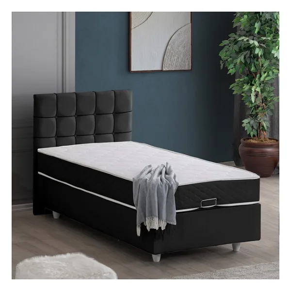 Setay Tavira İkili Set Tek Kişilik Baza Başlık Seti - Antrasit - 90 x 190 cm
