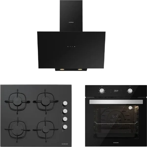 Silverline 3'Lü Siyah Cam Ankastre Set 3481 Flam 60 Siyah+Cs5335b02+Bo6504b01