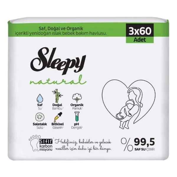 Sleepy Natural Yenidoğan 60 Yaprak 3'lü Paket Islak Mendil