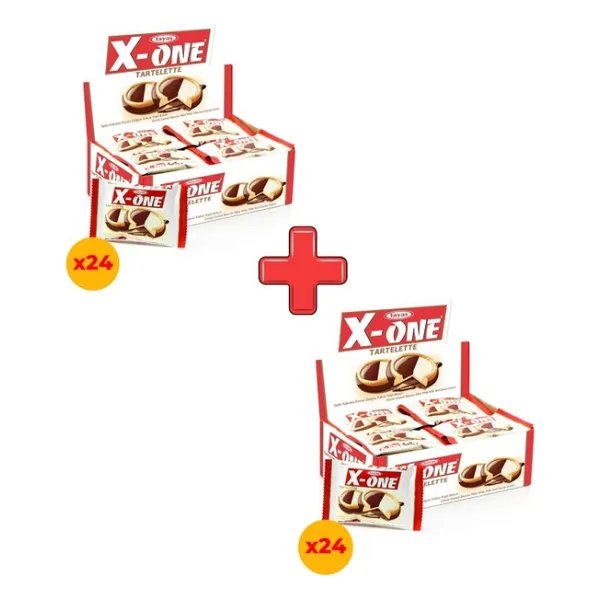 TAYAŞ Tayaş X-One Tartelette Sütlü Kakaolu Krema Dolgulu Kaplı Bisküvi 20 Gr X 24 Adet Kutulu 2'li Paket