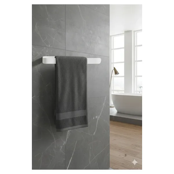 TncPatiShop Paslanmaz Metal Dolu Demir Lüks Yapışkanlı Beyaz Solo Havluluk Banyo Lavabo Mutfak Askısı