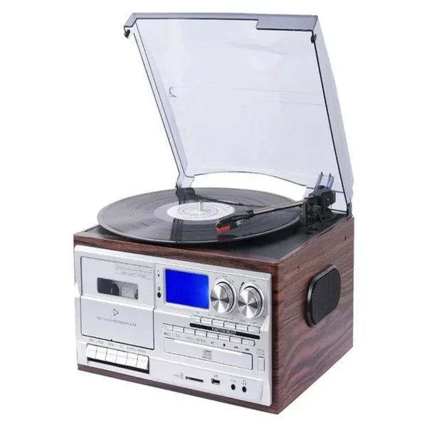 Ultratekno Hepsi Bir Arada Elektrikli Vintage Plak Çalar Cd Çalar Kaset Usb Bluetooth Tf Aux Kumandalı Pikap