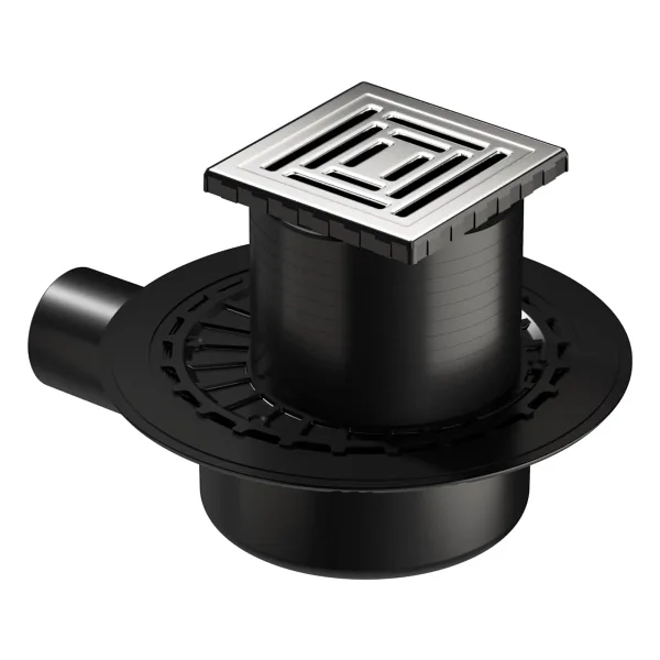 VitrA V-Flow Kare 5607315 Yalıtımlı Duş Kanalı, Yandan Çıkışlı, 10x10 cm, DK 800 Kapak, Parlak Krom