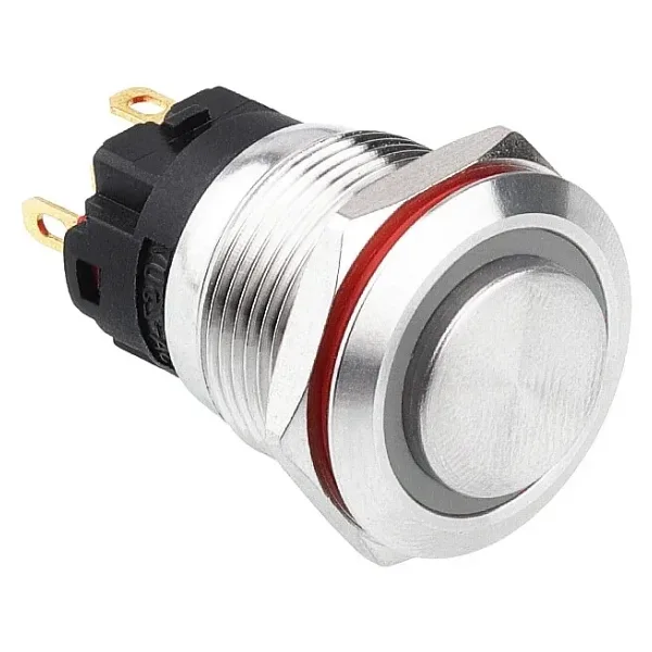 WD19A-G1-E 19mm Çıkık Yaylı Işıklı Metal Buton - Beyaz
