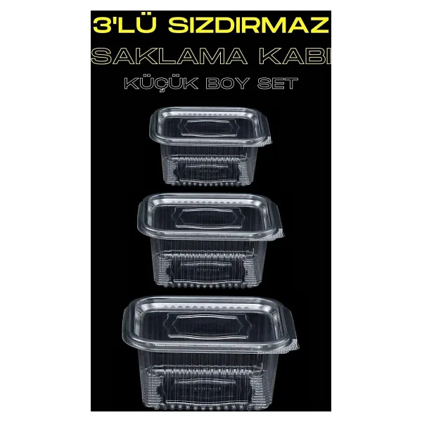 YOK YOK AMBALAJ Plastik Sızdırmaz Kap Kullan At Tek Kullanımlık Plastik Kapaklı Kase 3' Lü Küçük Boy Set