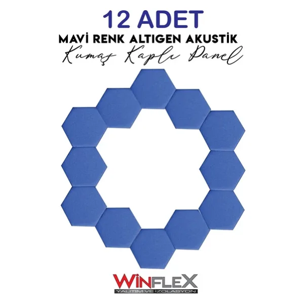12 Adet Altıgen Akustik Kumaş Kaplı Panel- 17x20cm