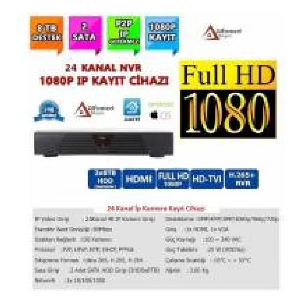 24 KANAL NVR IP KAMERA KAYIT CİHAZI