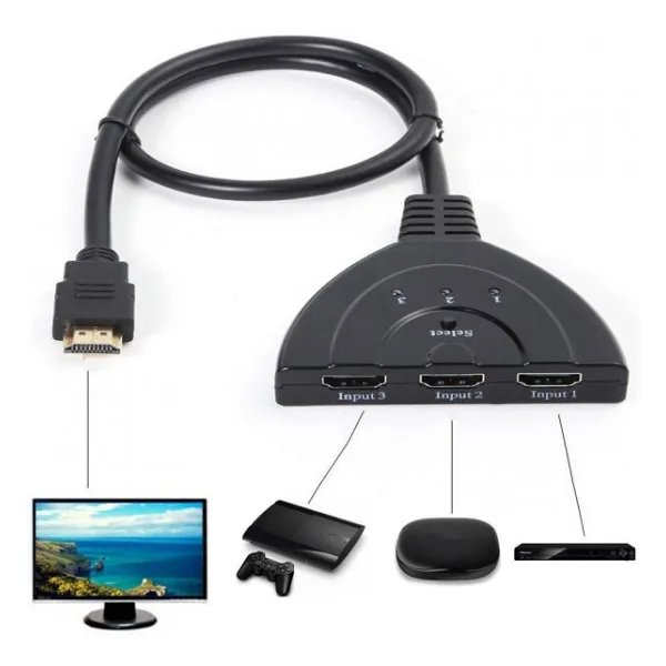 3 Port Kablolu Hdmi Switch Çoklayıcı Çoğaltıcı Splitter
