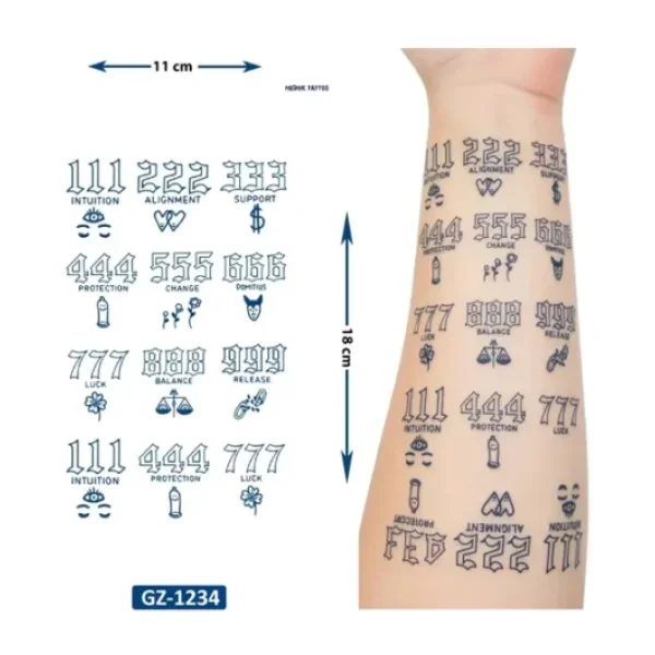 Airbrush Tattoo Şans Rakamları 1 Ay Kalıcı Geçici Dövme Yapıştırma Dövme