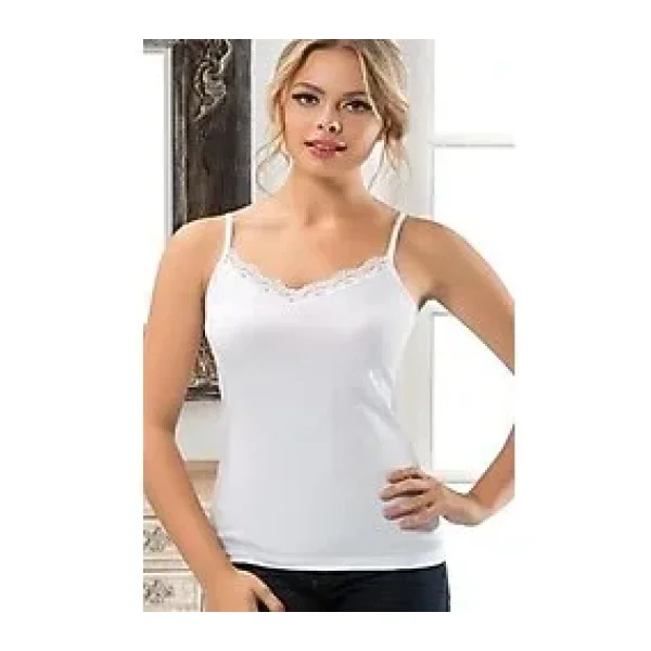 Anıt 2809 V Yaka Dantelli Atlet - S - Beyaz