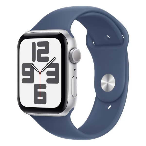 Apple Watch SE 2 2023 GPS + Cellular 44mm Gümüş Rengi Alüminyum Kasa ve Kot Rengi Spor Kordon Akıllı Saat