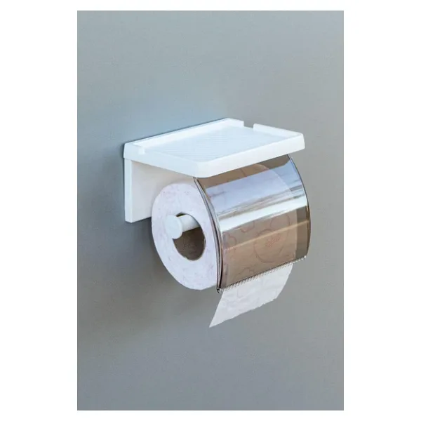 ATA HOME Yapışkanlı Kapaklı Tuvalet Kağıdı Askısı Banyo Tuvalet Kağıtlığı Aparatı Peçetelik Organizer Plastik, Beyaz