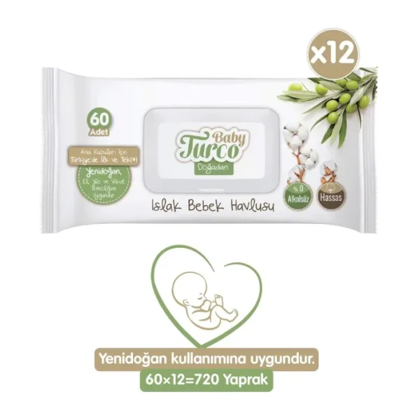 Baby Turco Doğadan 60 Yaprak 12'li Paket Islak Mendil