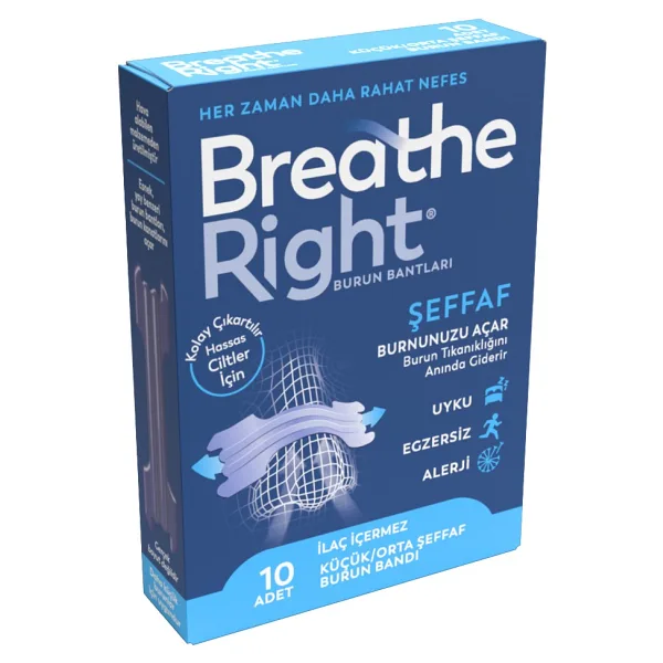 Breathe Right Burun Bandı Hassas Ciltler Şeffaf Normal Boy 10'lu