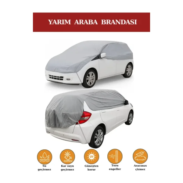 Breen Gri Yarım Araba Brandası, Su Geçirmez, Güneşten Korur, Toz ve Kir Önleyici, Buzlanma Önleyici