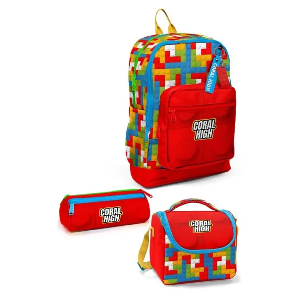 Coral High SET0123775 Blok Desenli 3'lü Okul Çanta Seti