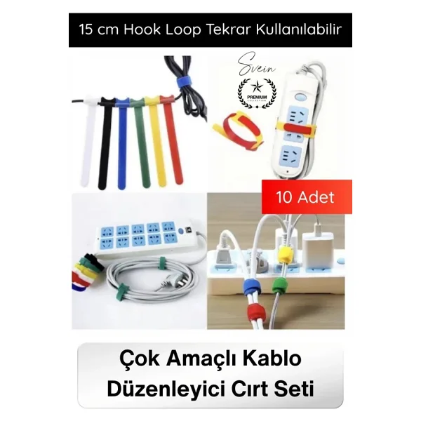 #Düzenleyici Organizer Naylon Siyah Çok Amaçlı Kablo Düzenleyici Cırt Cırtlı Kelepçe Seti 10 Adet 15