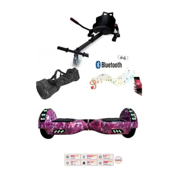 Elektrikli Kaykay Scooter Akıllı Denge Hoverboard + HoverKart + Çanta FULL LEDLİ EXTREM PAKET D13