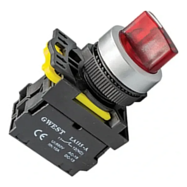 Gwest A5-02XSD-24 22mm 1-0-2 Kırmızı Led Işıklı Mandal Buton 24V 2NC