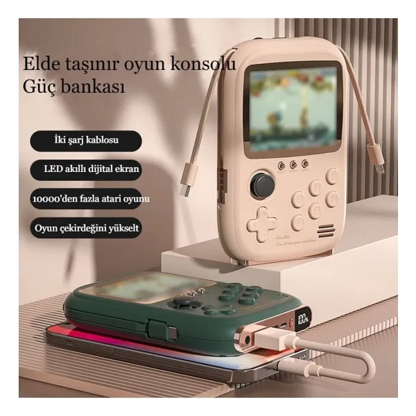 IntersTech Taşınabilir 3.2 inç Mini oyun Konsolu ve Çift Şarj USB Power Güç Bank Retro Çocuk Oyunları 10000
