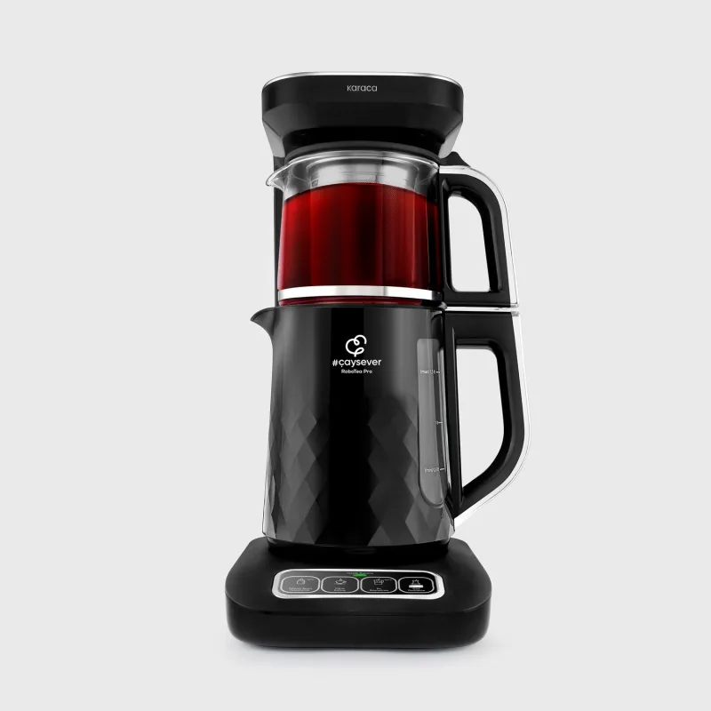 Karaca Çaysever Robotea Pro Quartz 4in1 2500 W Black Chrome Konuşan Cam Demlikli Çay Makinesi