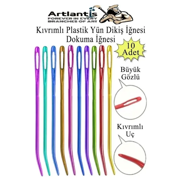 Kıvrımlı Plastik Yün İğnesi 12 Cm 10 Adet 1 Paket Plastik Dikiş Dokuma İğnesi Kavisli İplik İğne Goblen