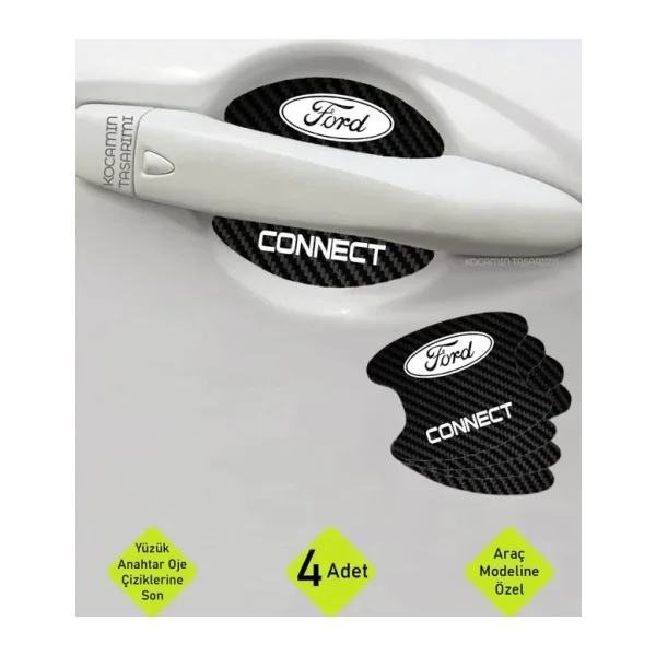 Kocamın Tasarımı Ford Connect İç Kapı Çukuru Çizik Önleyici Karbon Desenli Özel Koruma Folyo Seti Connect Yazılı