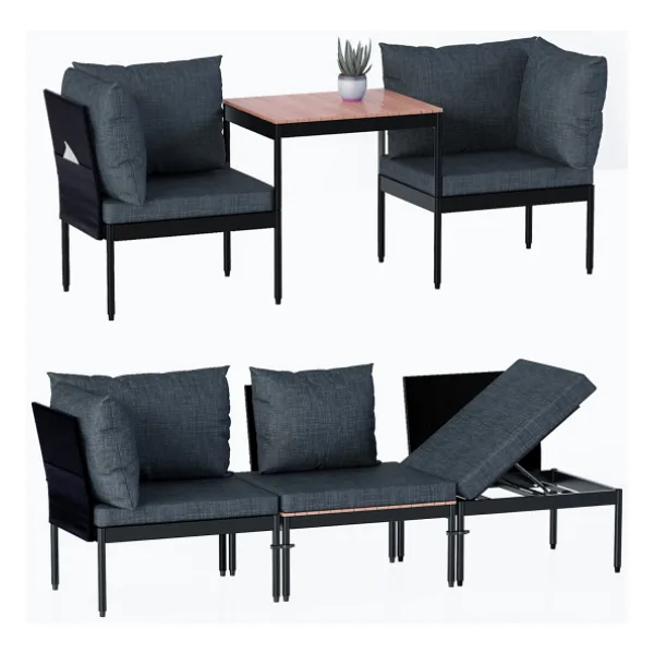 Limni Home Mini Multilounge Bahçe Balkon Mobilyasi, Şezlong ( Siyah)