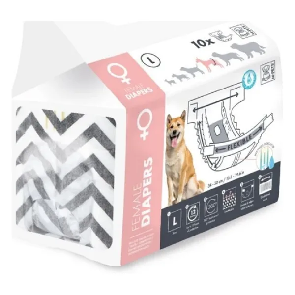 M-Pets Diapers Dişi Köpekler İçin Külot Bez 32x52cm 10'lu L