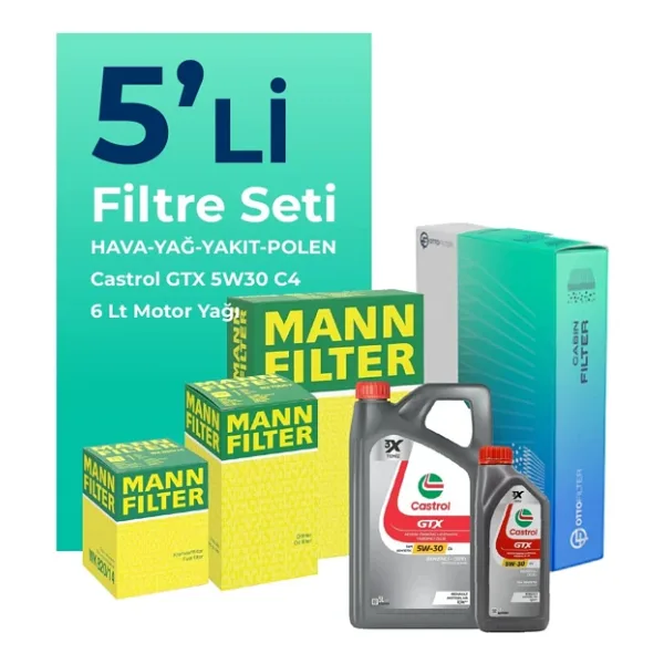 MANN HYUNDAI Tucson 2.0 Dizel Filtre Bakım Seti Castrol Motor Yağlı (2004-2012) 5 Li