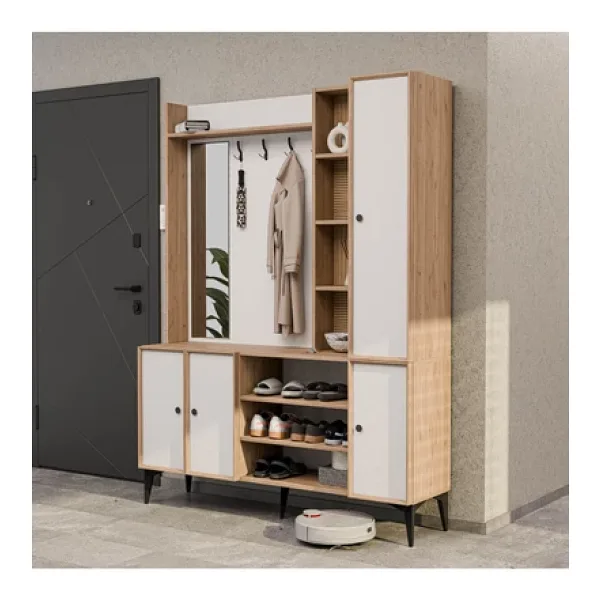 Mezza Verona 5052 Sepet-Beyaz Raflı Askılıklı 4 Kapaklı Sol Aynalı Portmanto