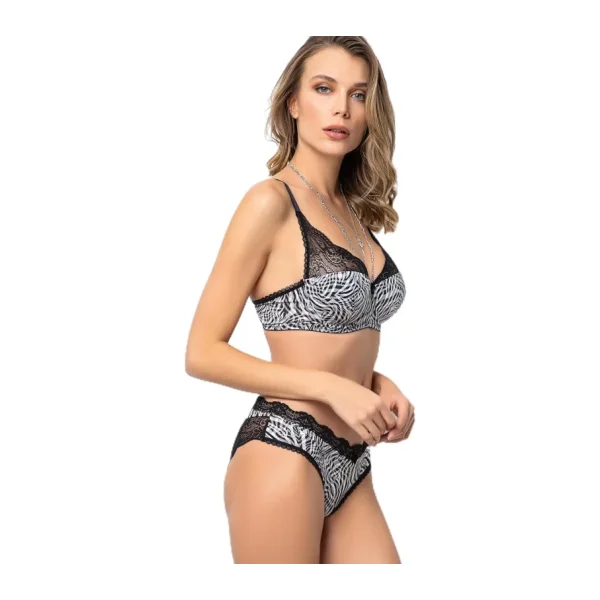 Miorre Push-Up Dolgulu Dantel Detaylı Sütyen Takım ZEBRA 75