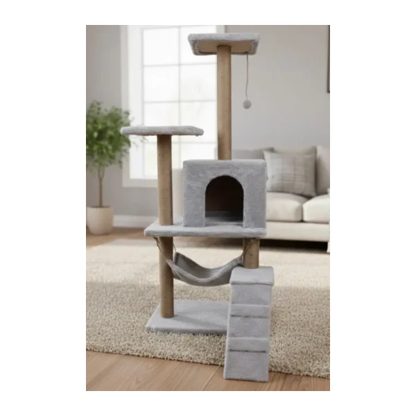 Missidea B07 Hamaklı Yuvalı Lüx Kedi Tırmalama Oyun Evi Gri
