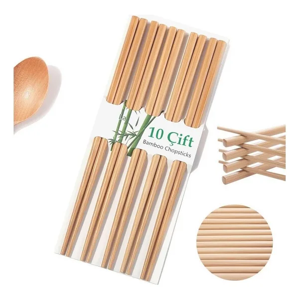 Neler Geldi Neler 10 Çift - 20 Adet Yıkanabilir Organik Bambu Çin Çubuk Uzakdoğu Çin Yemek Çubuğu Chopstick