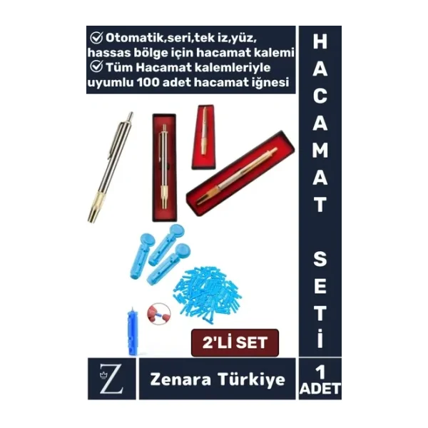 Özel Kutulu Yeni Nesil Yüz Hassas Bölge Rahat Seri Tek İz Hacamat Kalemi+100 Adet İğne Hediyeli