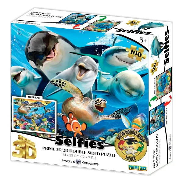 Prime 3D Deniz Canlıları ve Kaplumbağa Selfie Çift Taraflı 100 Parça Puzzle 15039