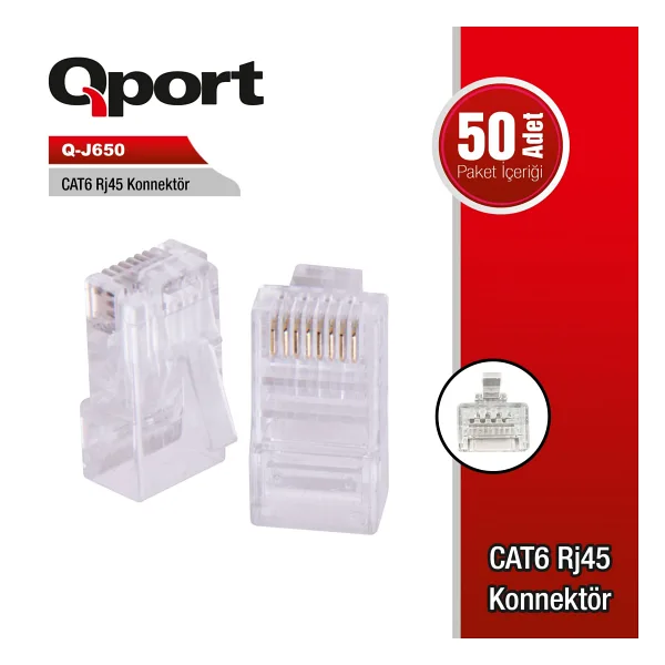 QPORT Q-J650 CAT6 RJ45 KONNEKTÖR 50'Lİ