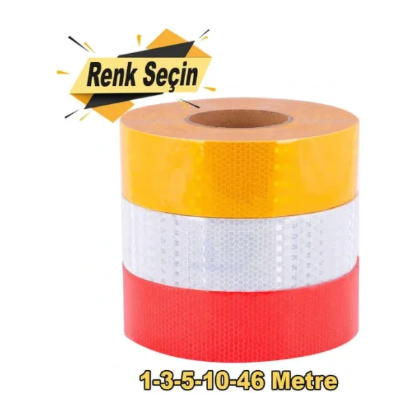 Reflektörlü Reflektif Fosforlu Şerit Bant Bandı 1-5-10 Metre Seç