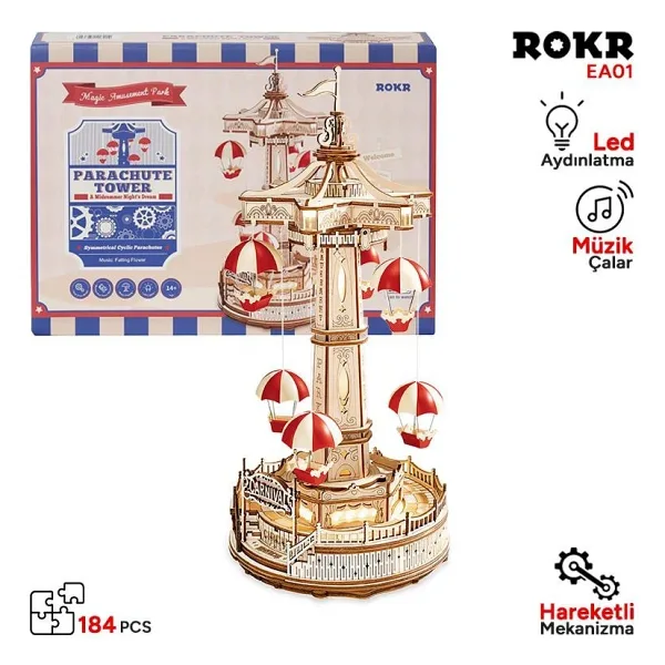 Rokr EA01 Müzik Kutusu Parachute Tower Music Box Hareketli Ahşap Maket