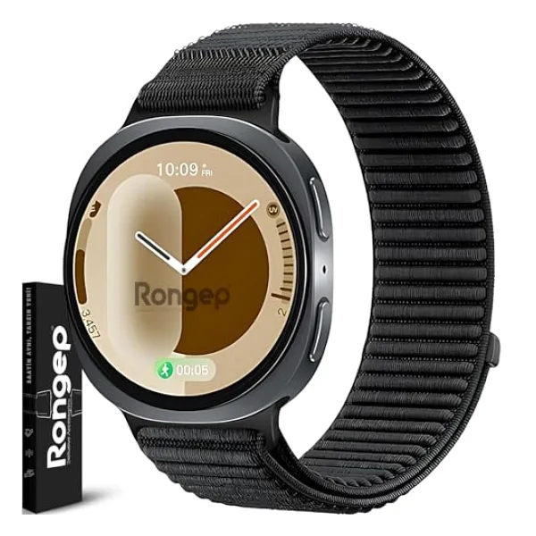 Rongep Samsung ile Uyumlu Mountain Loop Kordon Galaxy Watch 8 44mm/40mm/Classic 46mm [2025] için 1.Sınıf Dokuma Kumaş Metalik Bağlantılı Galaxy Watch 8 44mm Kordon Premium Yumuşaklıkta Kayış (Siyah)