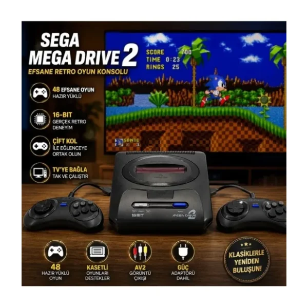Sega Mega Drive 2 Efsane 16 Bit 48 Oyunlu Çift Kol Retro Oyun Konsolu