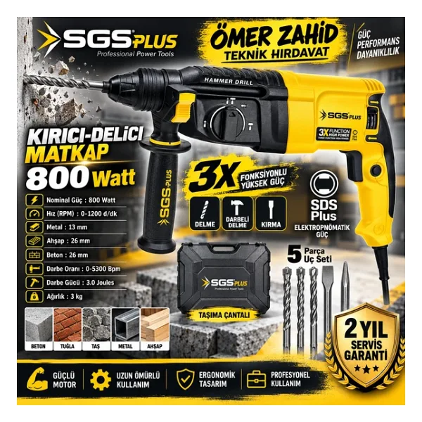 SGS PROFESYONEL KIRICI-DELİCİ MATKAP 800 Watt 26 MM