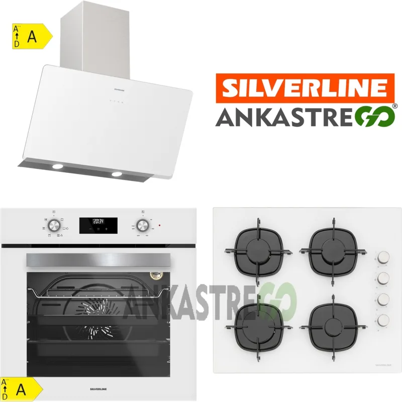 Silverline Bo6502w02 - Cs5335w01 - 3457 Soho 60 Beyaz Cam Ankastre Set