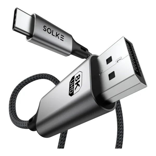 SOLKE USB-C to DisplayPort 1.4 Kablo 2 Metre - 8K 60Hz / 4K 144Hz Destekli Type C to DP