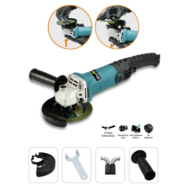 Sturdy 1250 WATT Avuç Içi Taşlama Makinası 6 Kademeli Uzun Kuyruk Devir Ayarlı 125 mm Mavi